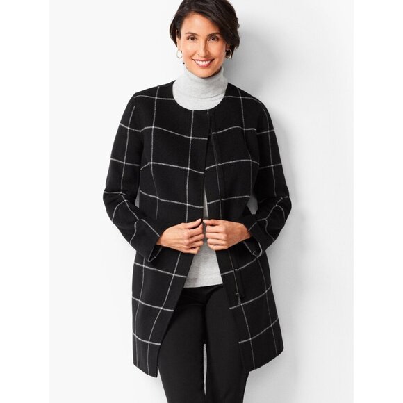 TALBOTS Wool Blend Plaid Windowpane Full Zip Jacket Coat Topper size Large - Picture 2 of 10